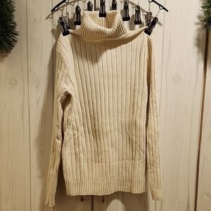Cream Turtleneck Ribbed Sweater